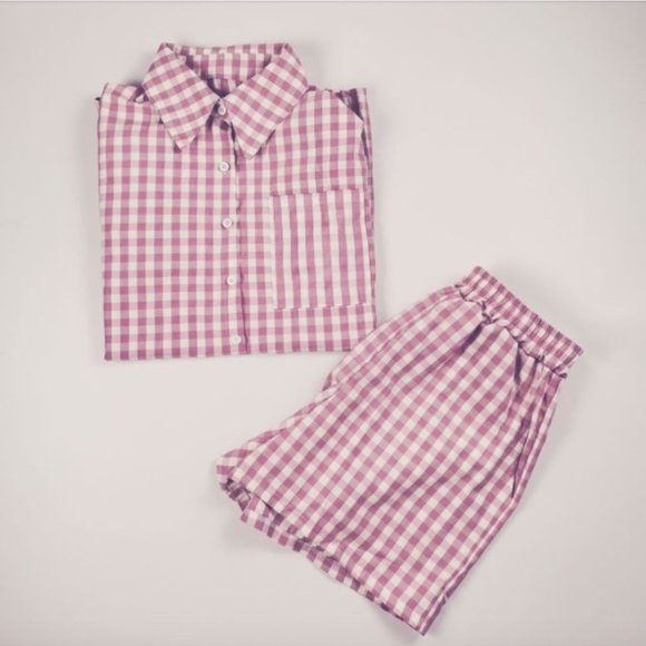 2 pieces pink white Vichy loungewear match set - Picture 2 of 7